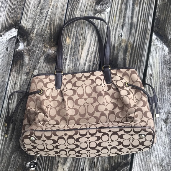 Coach Signature Stripe Drawstring Carryall Handbag - Picture 7 of 8